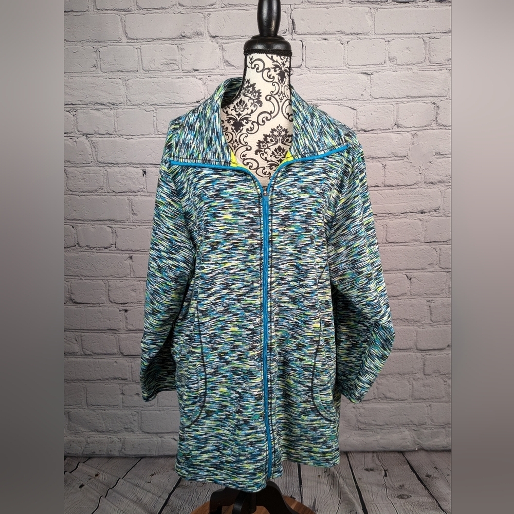 Catherines women's long sleeve stretch knit geo print jacket sz 24wp pockets B1